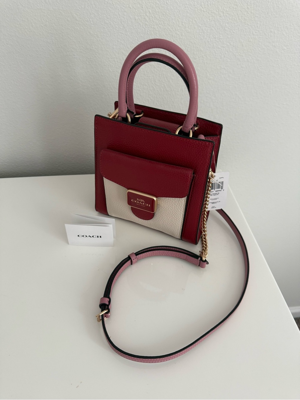 Coach Pink and Red Colorblock Mini Purse - Picture 5 of 11